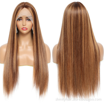 Shmily Highlight Piano 4/27 Straight 30 Inch Lace Closure Wig Ombre 13X4X1 Virgin Transparent HD Lace Front Human Hair Wigs